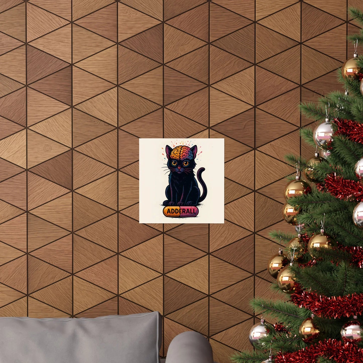 ADHD Cat Brain Art Print Black Cat with Activated Brain Poster Neurodivergent Illustration Funny Medication Pop Art Adderall Cat _ Poster _ SolisSleep _