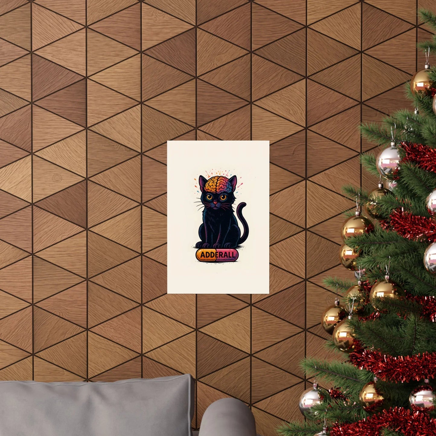 ADHD Cat Brain Art Print Black Cat with Activated Brain Poster Neurodivergent Illustration Funny Medication Pop Art Adderall Cat _ Poster _ SolisSleep _