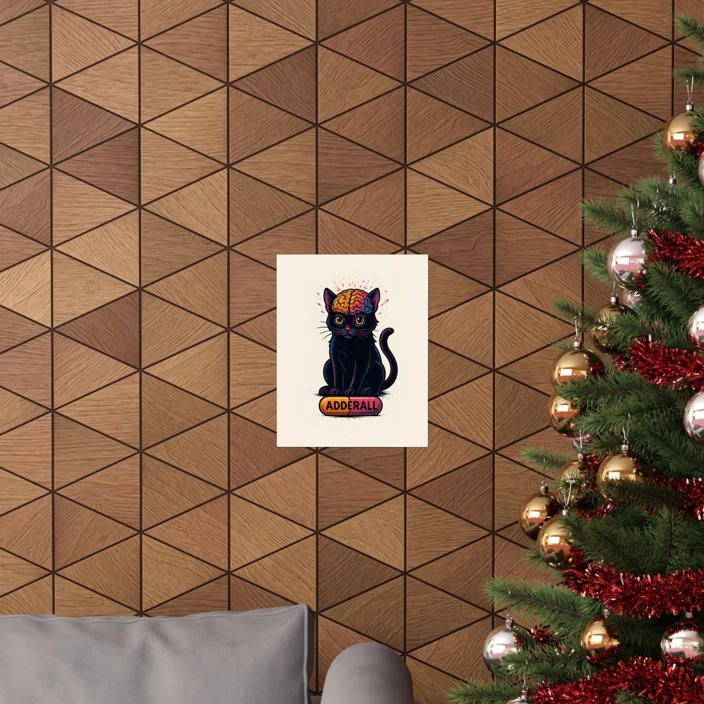 ADHD Cat Brain Art Print Black Cat with Activated Brain Poster Neurodivergent Illustration Funny Medication Pop Art Adderall Cat _ Poster _ SolisSleep _