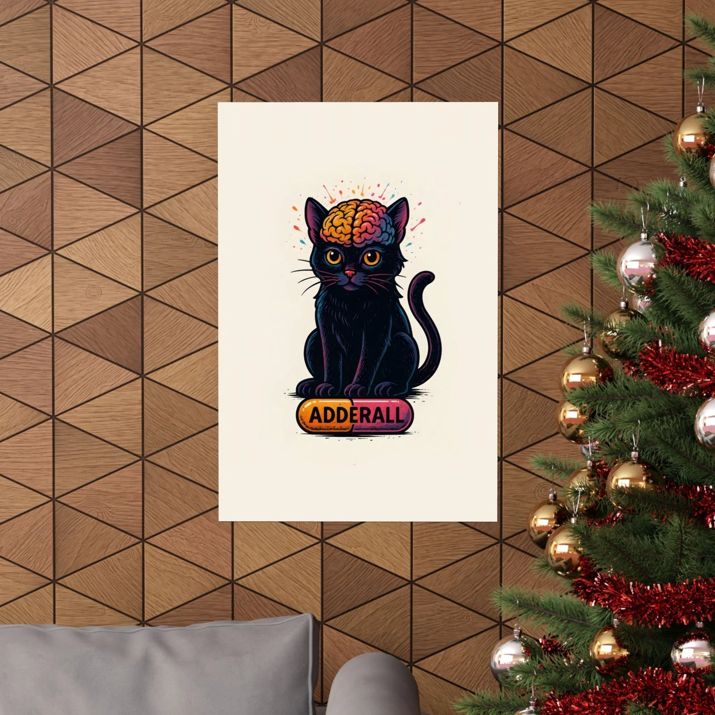 ADHD Cat Brain Art Print Black Cat with Activated Brain Poster Neurodivergent Illustration Funny Medication Pop Art Adderall Cat _ Poster _ SolisSleep _