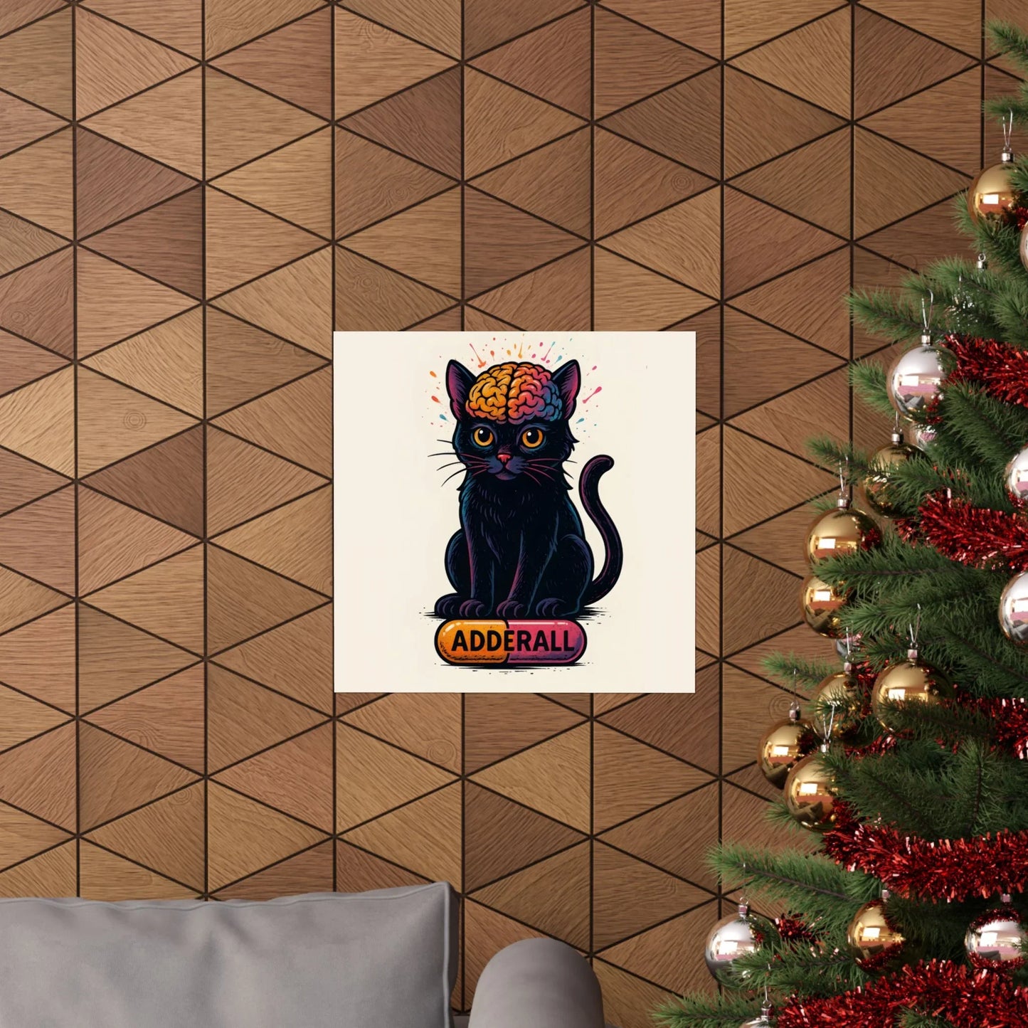 ADHD Cat Brain Art Print Black Cat with Activated Brain Poster Neurodivergent Illustration Funny Medication Pop Art Adderall Cat _ Poster _ SolisSleep _