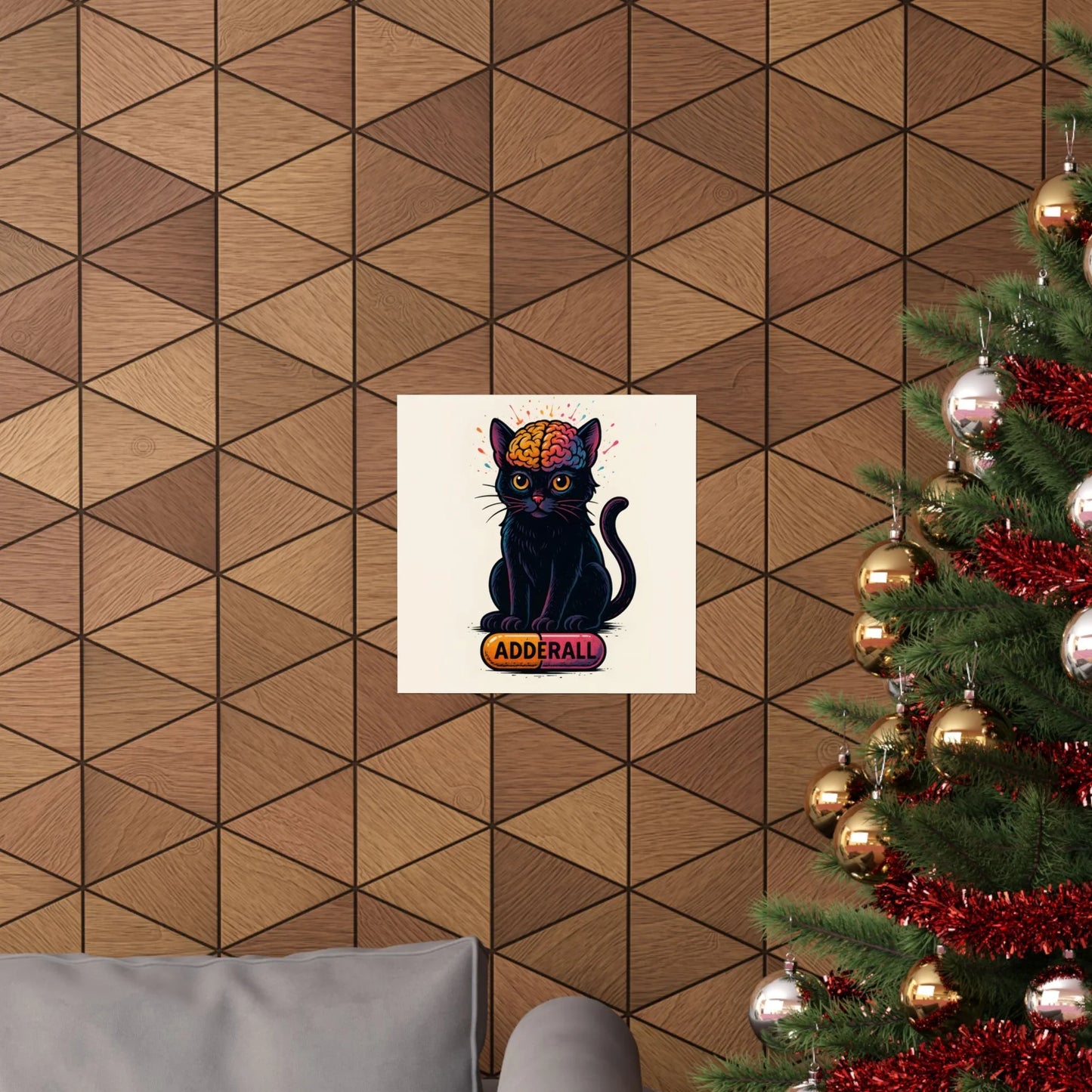 ADHD Cat Brain Art Print Black Cat with Activated Brain Poster Neurodivergent Illustration Funny Medication Pop Art Adderall Cat _ Poster _ SolisSleep _