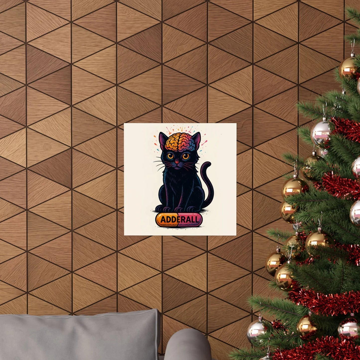 ADHD Cat Brain Art Print Black Cat with Activated Brain Poster Neurodivergent Illustration Funny Medication Pop Art Adderall Cat _ Poster _ SolisSleep _