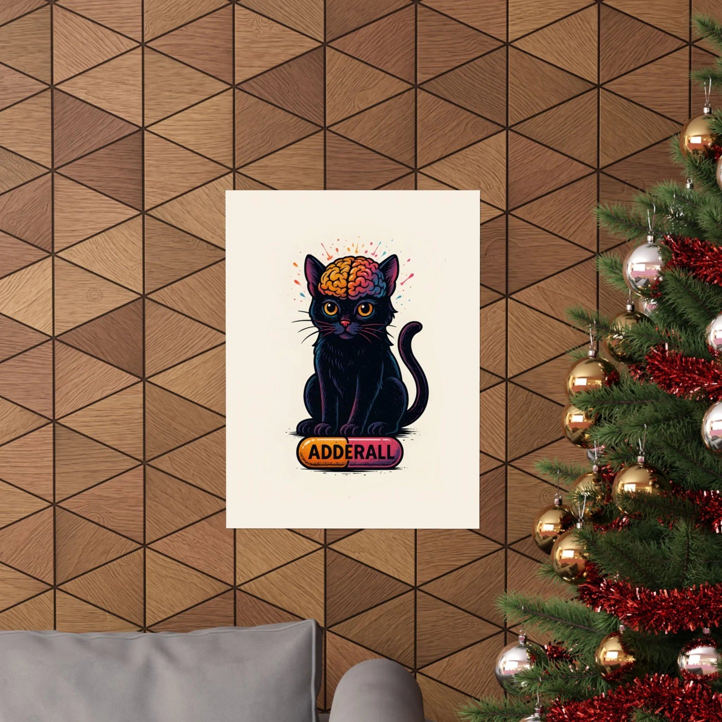 ADHD Cat Brain Art Print Black Cat with Activated Brain Poster Neurodivergent Illustration Funny Medication Pop Art Adderall Cat _ Poster _ SolisSleep _