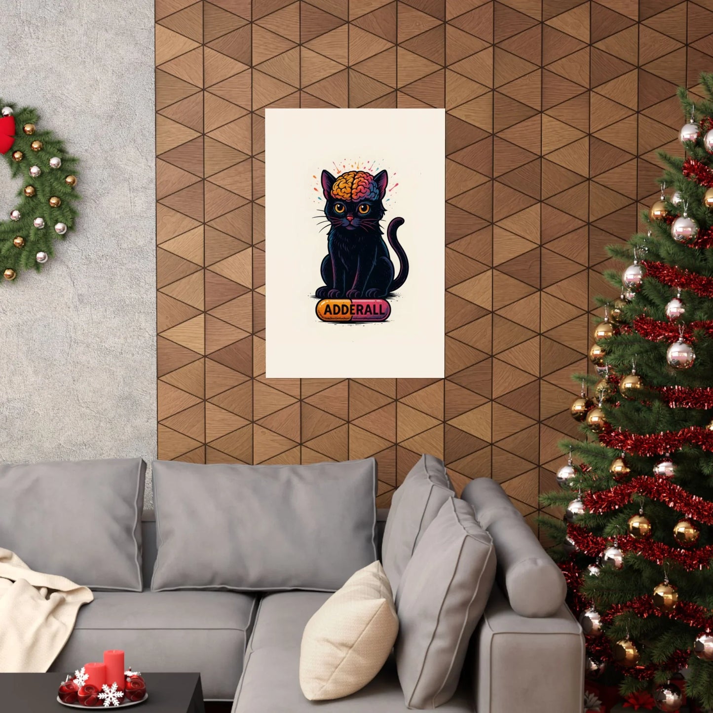 ADHD Cat Brain Art Print Black Cat with Activated Brain Poster Neurodivergent Illustration Funny Medication Pop Art Adderall Cat _ Poster _ SolisSleep _