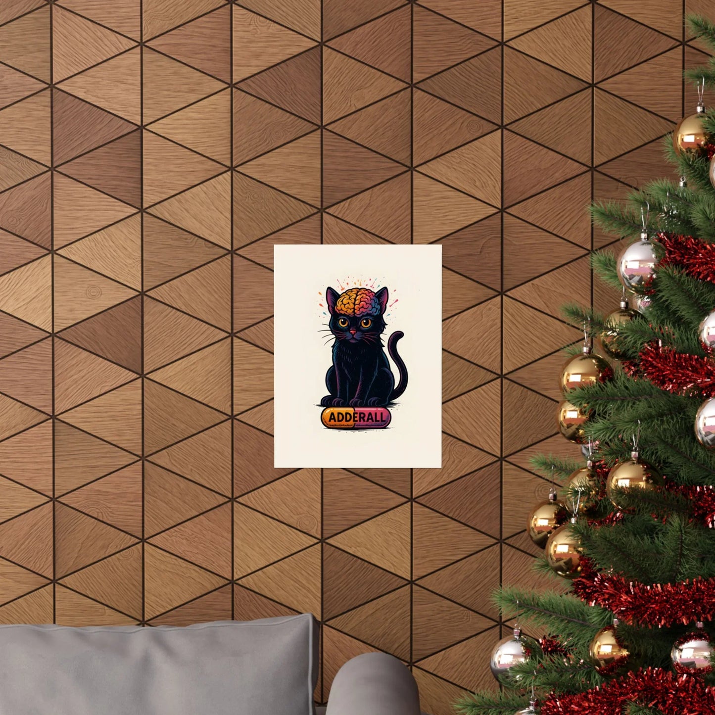 ADHD Cat Brain Art Print Black Cat with Activated Brain Poster Neurodivergent Illustration Funny Medication Pop Art Adderall Cat _ Poster _ SolisSleep _