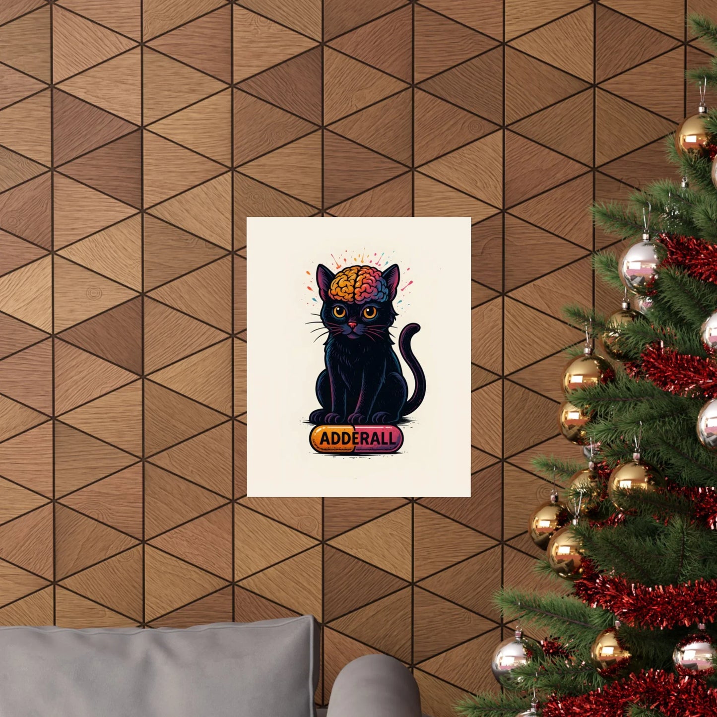 ADHD Cat Brain Art Print Black Cat with Activated Brain Poster Neurodivergent Illustration Funny Medication Pop Art Adderall Cat _ Poster _ SolisSleep _
