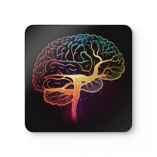 Colorful Brain Art Corkwood Coaster Set, Unique Home Decor, Gift for Neuro Lovers, Mindfulness Decor, Eco-Friendly Coasters
