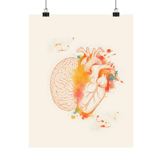 Heart And Brain Balance Print Brain And Heart Poster Cognitive Psychology Illustration Follow Your Heart vs Follow Your Brain _ Poster _ SolisSleep _