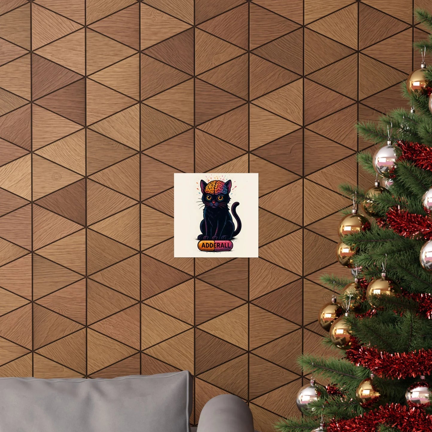 ADHD Cat Brain Art Print Black Cat with Activated Brain Poster Neurodivergent Illustration Funny Medication Pop Art Adderall Cat _ Poster _ SolisSleep _
