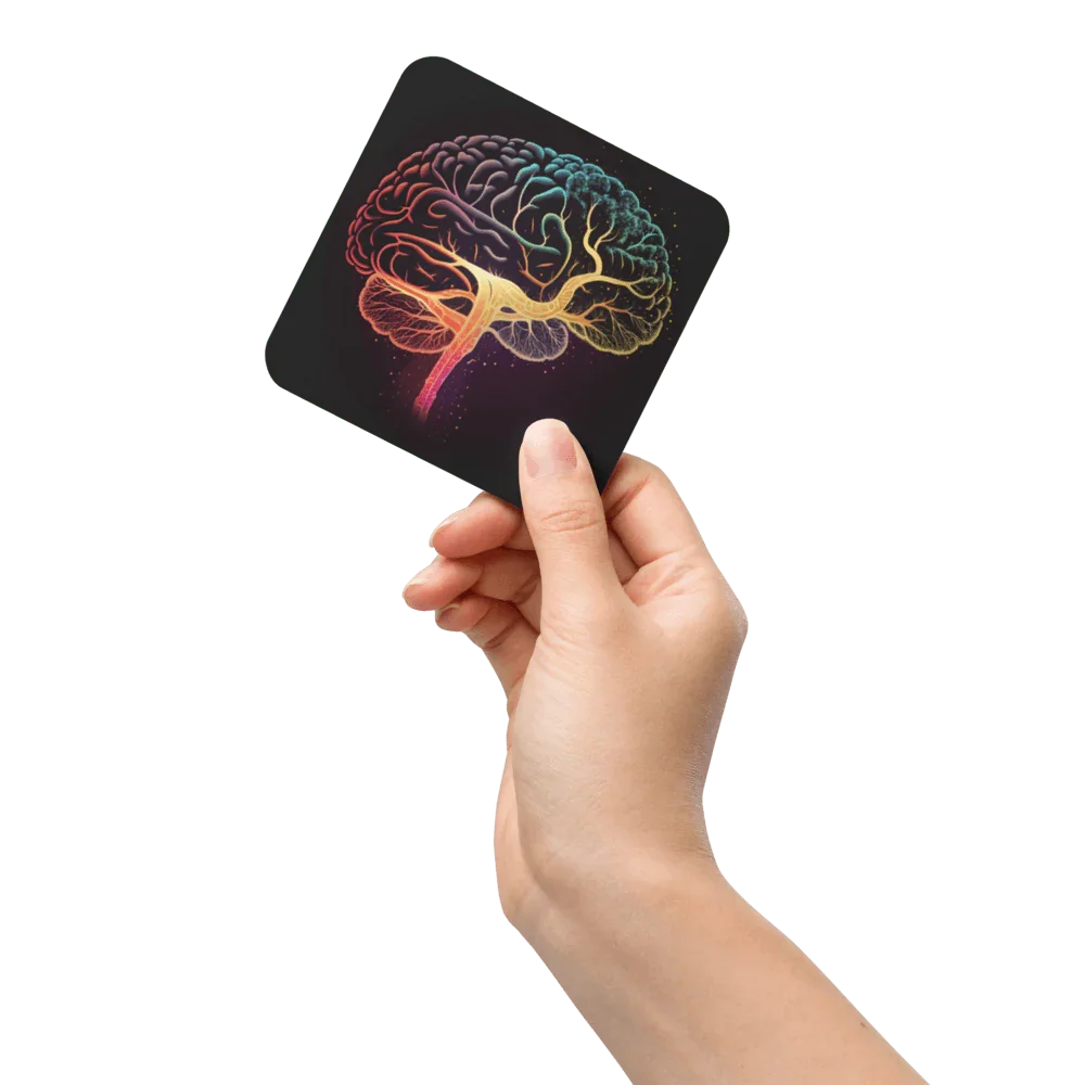 Brainstorm - Cork-back coaster - Vibrant Colourful Brain Design _ _ SolisSleep _