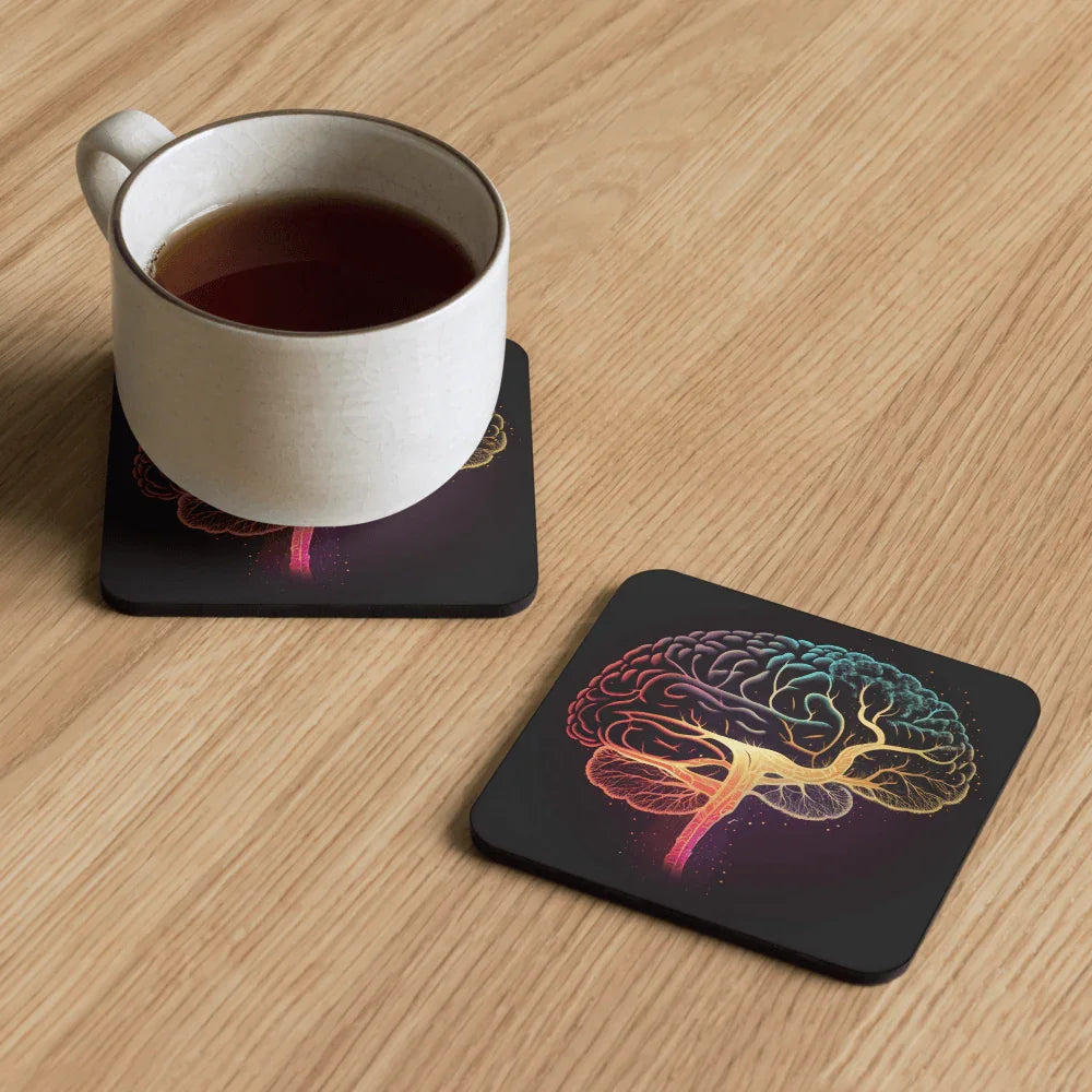 Brainstorm - Cork-back coaster - Vibrant Colourful Brain Design _ _ SolisSleep _