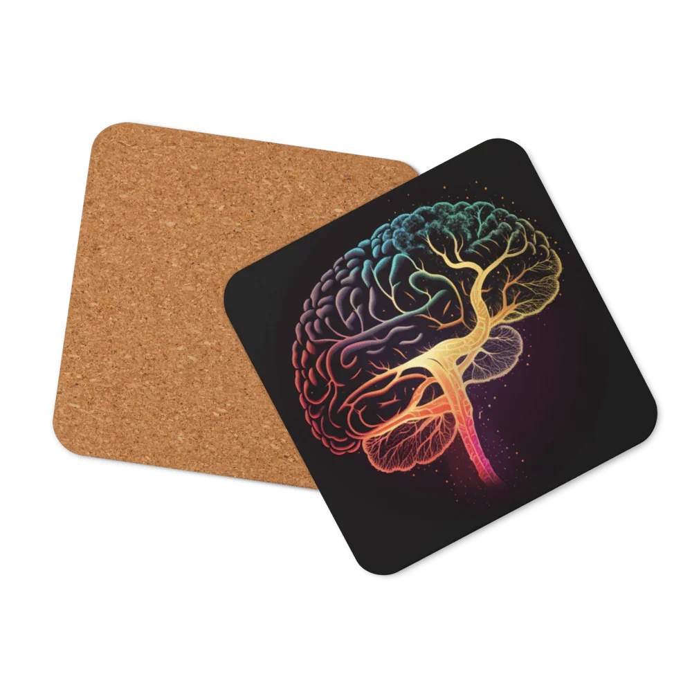 Brainstorm - Cork-back coaster - Vibrant Colourful Brain Design _ _ SolisSleep _