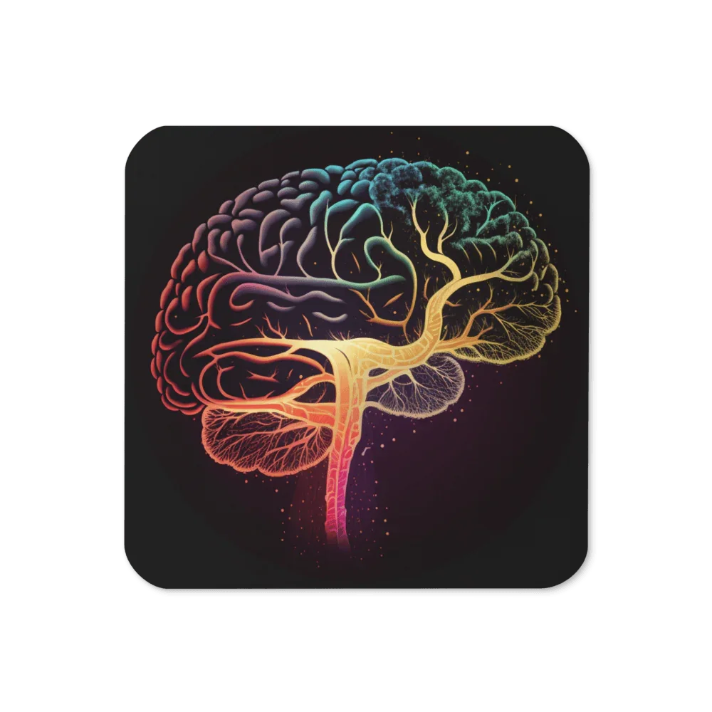 Brainstorm - Cork-back coaster - Vibrant Colourful Brain Design _ _ SolisSleep _