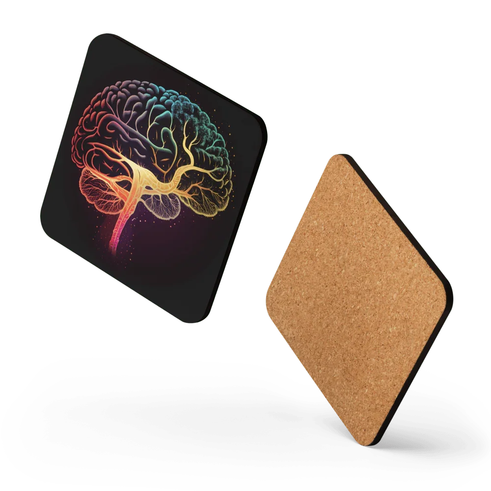 Brainstorm - Cork-back coaster - Vibrant Colourful Brain Design _ _ SolisSleep _