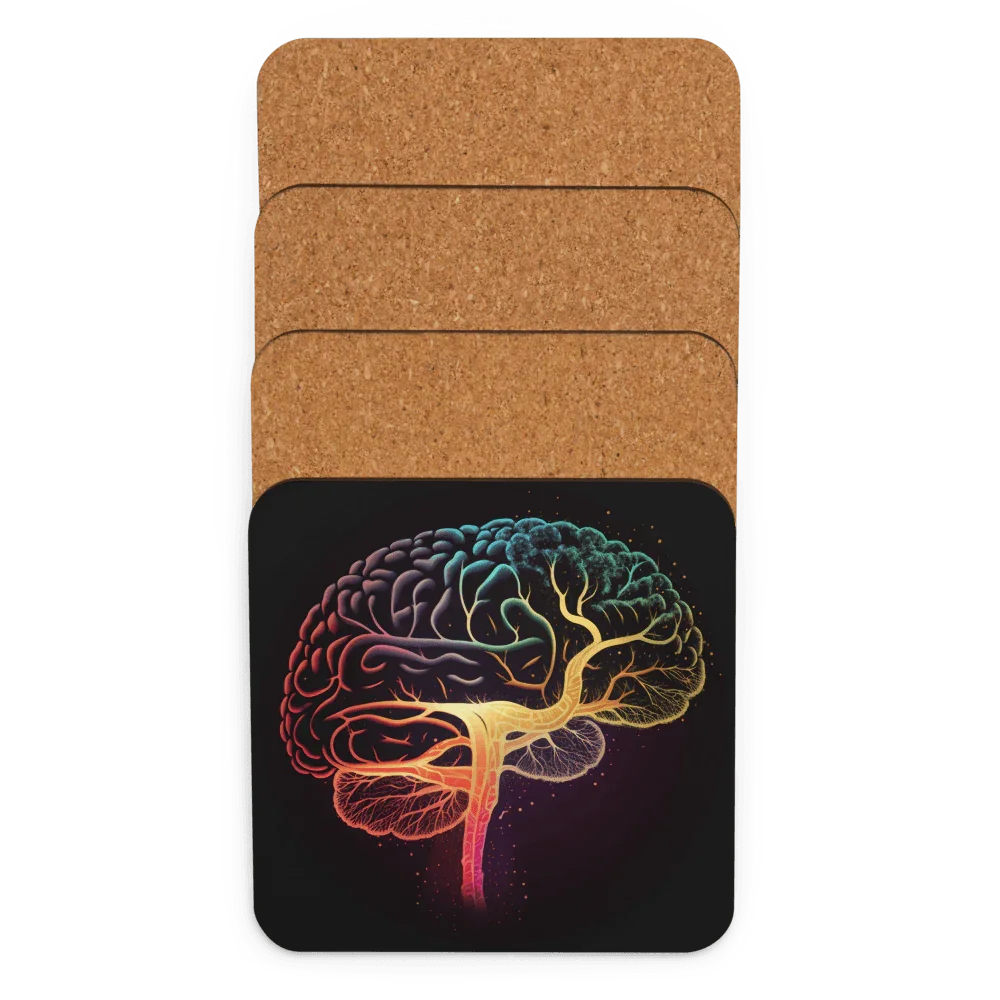 Brainstorm - Cork-back coaster - Vibrant Colourful Brain Design _ _ SolisSleep _