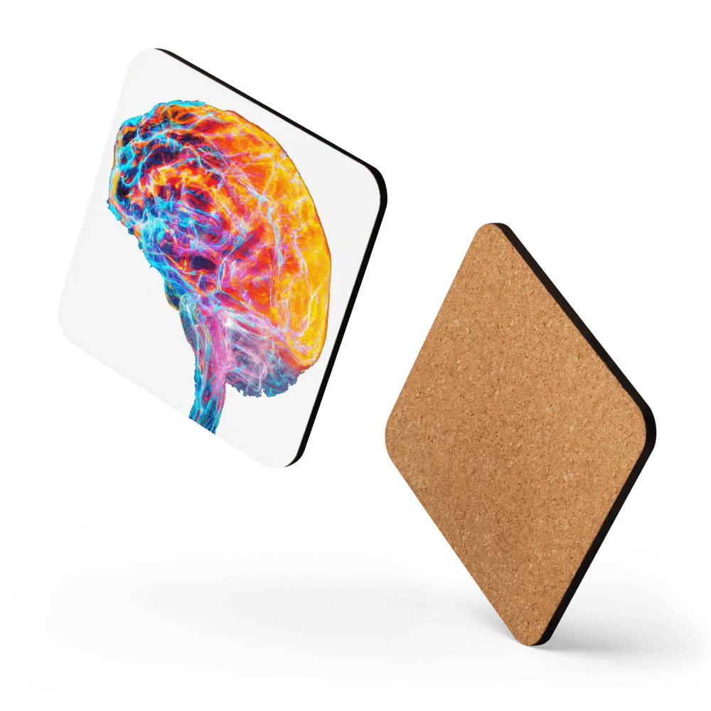 Brainstorm - Cork-back coaster - Vibrant Colourful Brain Design _ _ SolisSleep _