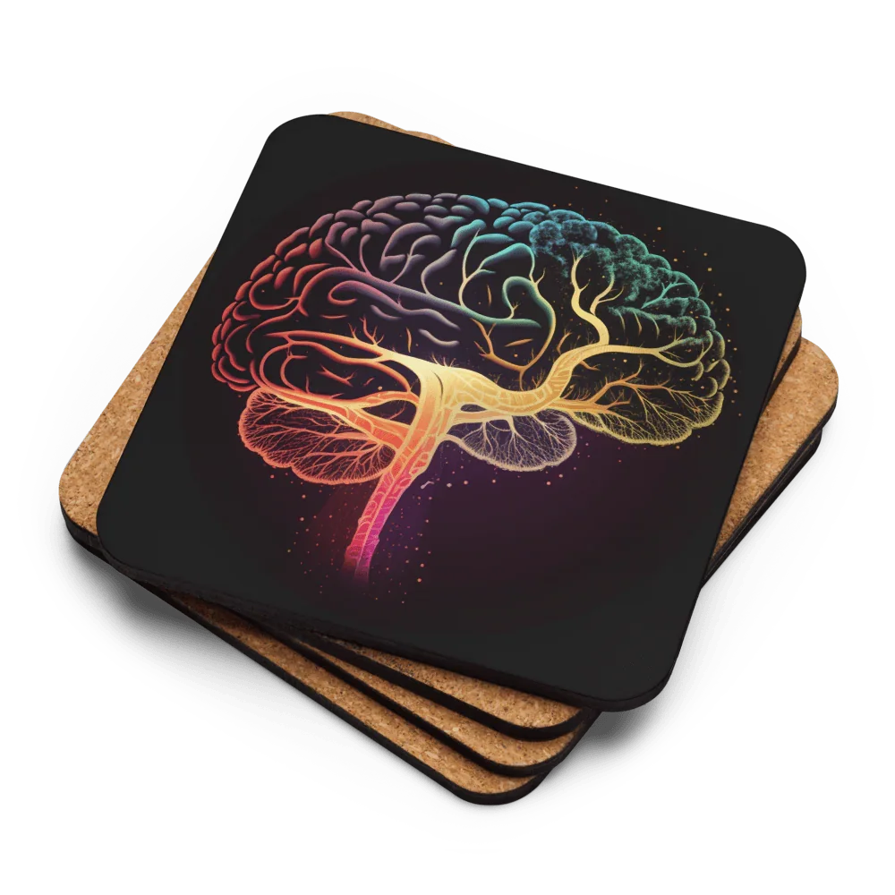 Brainstorm - Cork-back coaster - Vibrant Colourful Brain Design _ _ SolisSleep _