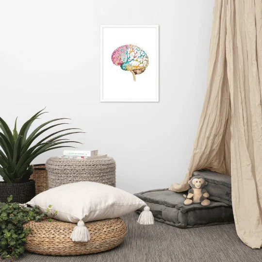Colorburst Brain - Framed Poster - Brain Watercolour Style Print Art _ Framed Poster _ SolisSleep _ biology gift, Brain, Brain design, cells, neurology, Neurons, Neuroscience