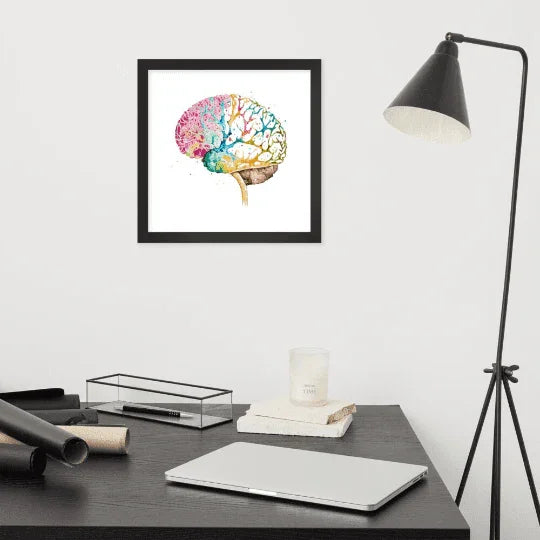 Colorburst Brain - Framed Poster - Brain Watercolour Style Print Art _ Framed Poster _ SolisSleep _ biology gift, Brain, Brain design, cells, neurology, Neurons, Neuroscience