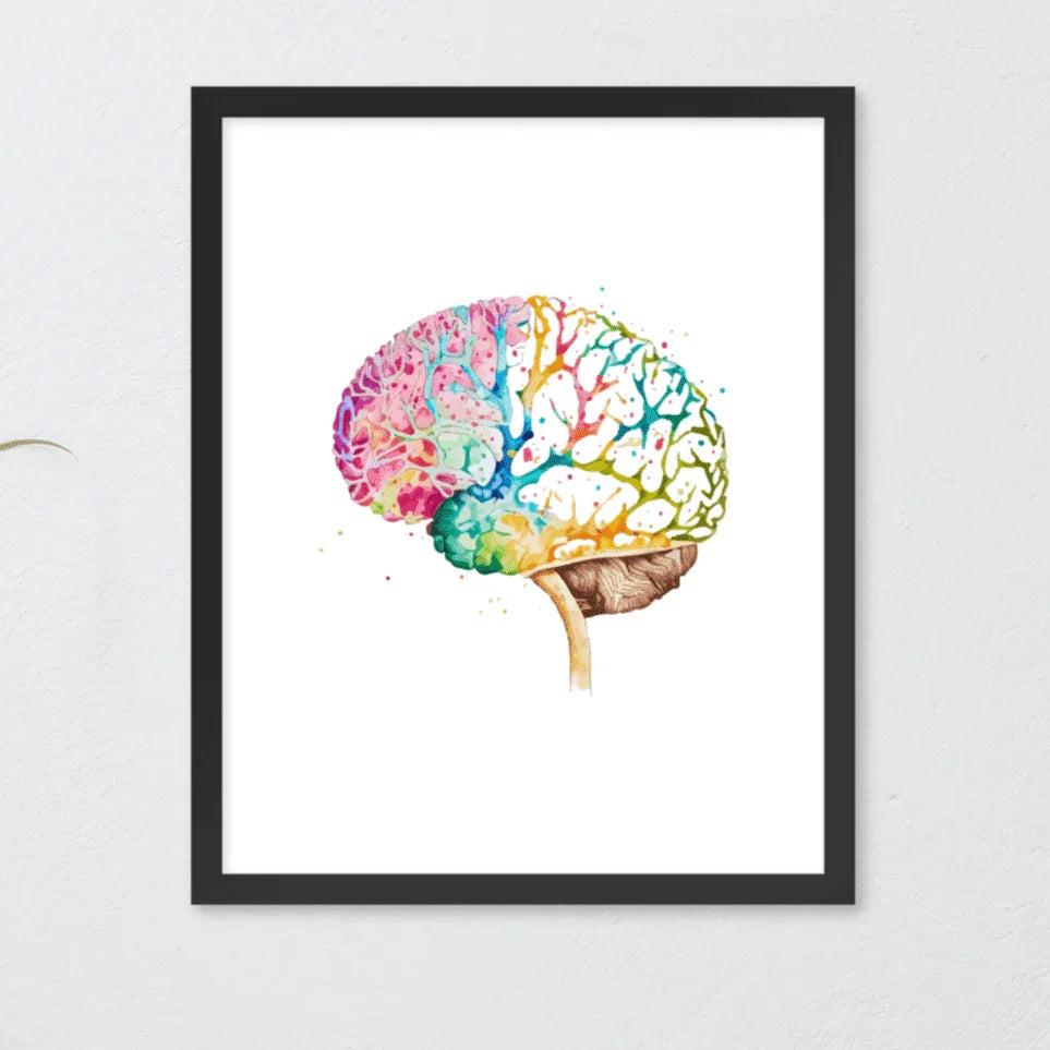 Colorburst Brain - Framed Poster - Brain Watercolour Style Print Art _ Framed Poster _ SolisSleep _ biology gift, Brain, Brain design, cells, neurology, Neurons, Neuroscience