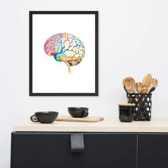 Colorburst Brain - Framed Poster - Brain Watercolour Style Print Art _ Framed Poster _ SolisSleep _ biology gift, Brain, Brain design, cells, neurology, Neurons, Neuroscience