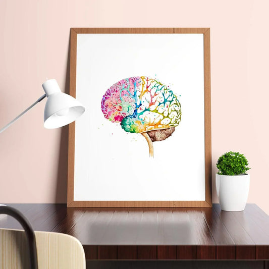 Colorburst Brain - Poster - Brain Watercolour Style Print Art _ Poster _ SolisSleep _ biology gift, Brain, Brain anatomy, Brain design, Brain study aid, cells, Colorful wall art, neurology, Neurons, Neuroscience, Neuroscience poster, Psychology art, Science decor, Unique gift idea