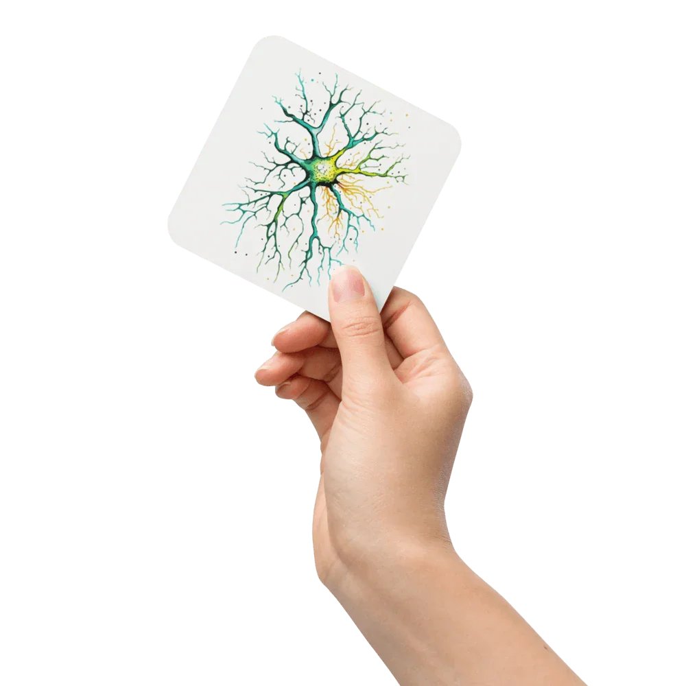 Neural Emerald - Cork-back coaster - Neuron Watercolour Style Print Art _ _ SolisSleep _