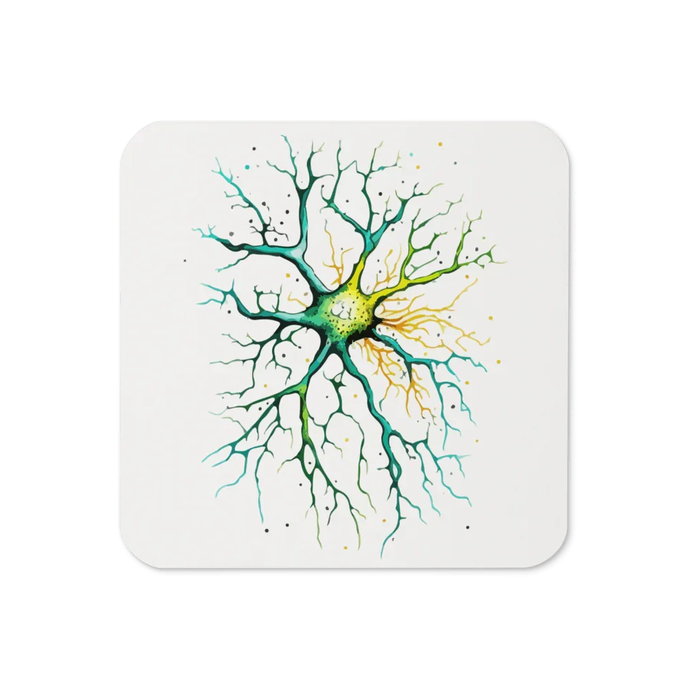 Neural Emerald - Cork-back coaster - Neuron Watercolour Style Print Art _ _ SolisSleep _