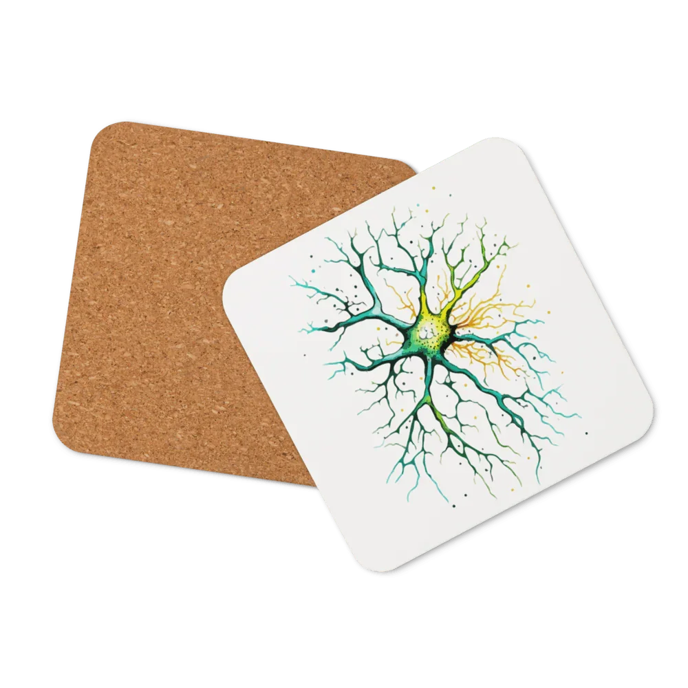 Neural Emerald - Cork-back coaster - Neuron Watercolour Style Print Art _ _ SolisSleep _