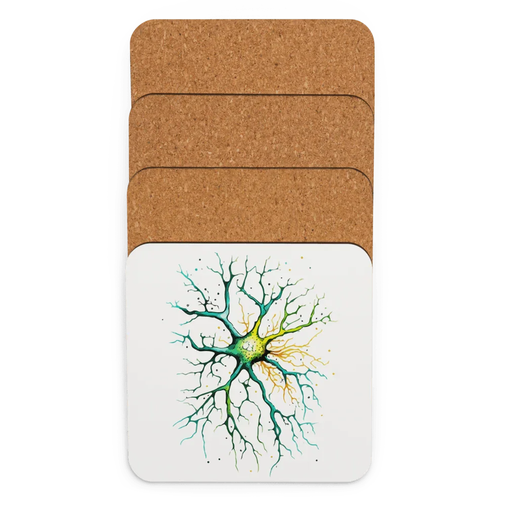 Neural Emerald - Cork-back coaster - Neuron Watercolour Style Print Art _ _ SolisSleep _