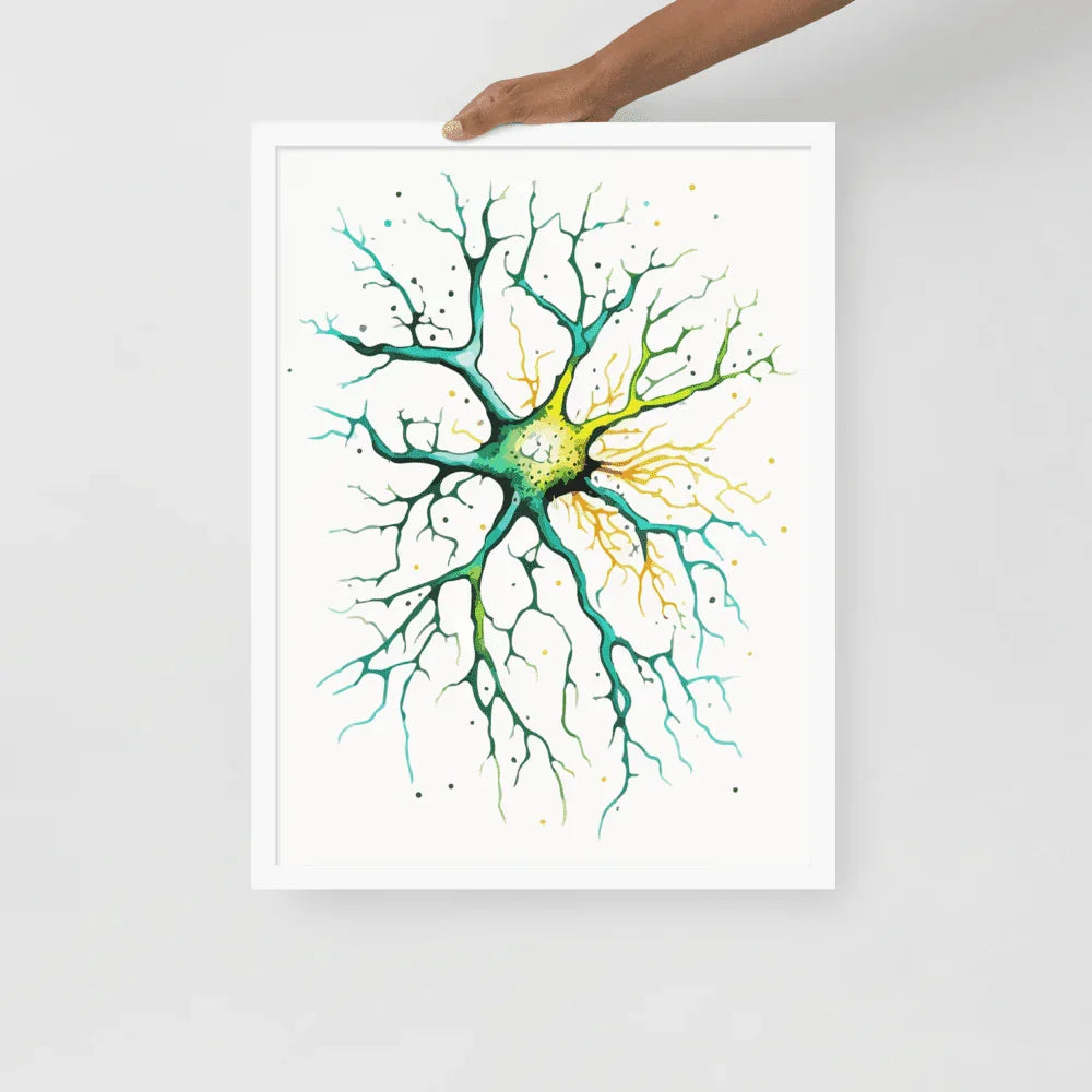 Neural Emerald - Poster - Neuron Watercolour Style Print Art _ Poster _ SolisSleep _ biology gift, Brain, Brain anatomy, Brain design, Brain study aid, cells, Colorful wall art, neurology, Neurons, Neuroscience, Neuroscience poster, Psychology art, Science decor, Unique gift idea