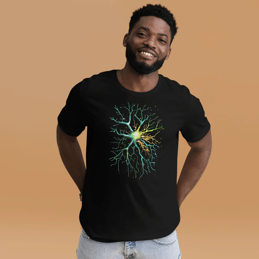 Neural Emerald - T-Shirt - Neuron Watercolour Style Print Art _ T-Shirt _ SolisSleep _ biology gift, Brain, Brain design, cells, neurology, Neurons, Neuroscience