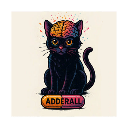 ADHD Cat Brain Art Print Black Cat with Activated Brain Poster Neurodivergent Illustration Funny Medication Pop Art Adderall Cat _ Poster _ SolisSleep _ 