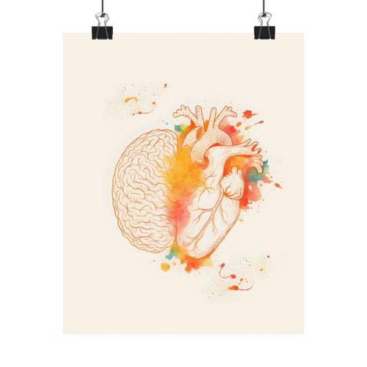 Heart And Brain Balance Print Brain And Heart Poster Cognitive Psychology Illustration Follow Your Heart vs Follow Your Brain _ Poster _ SolisSleep _ 