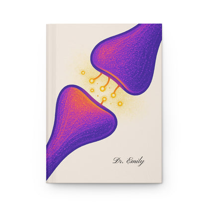 Personalized Neuroscience Purple Synapse Matte Hardcover Journal _ Paper products _ BioBrainBuddies _ bio stationery, brain art, brain lover, custom journal, lab notebook, nerd gift, neuron design, psych journal, purple notebook, science gift, science journal, study notes, synapse notebook