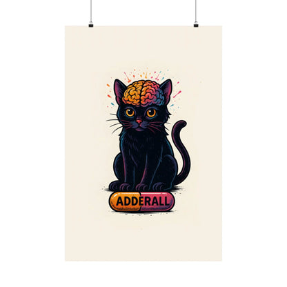 ADHD Cat Brain Art Print Black Cat with Activated Brain Poster Neurodivergent Illustration Funny Medication Pop Art Adderall Cat _ Poster _ SolisSleep _ 