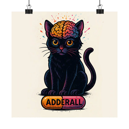 ADHD Cat Brain Art Print Black Cat with Activated Brain Poster Neurodivergent Illustration Funny Medication Pop Art Adderall Cat _ Poster _ SolisSleep _ 