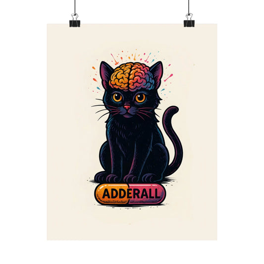ADHD Cat Brain Art Print Black Cat with Activated Brain Poster Neurodivergent Illustration Funny Medication Pop Art Adderall Cat _ Poster _ SolisSleep _ 