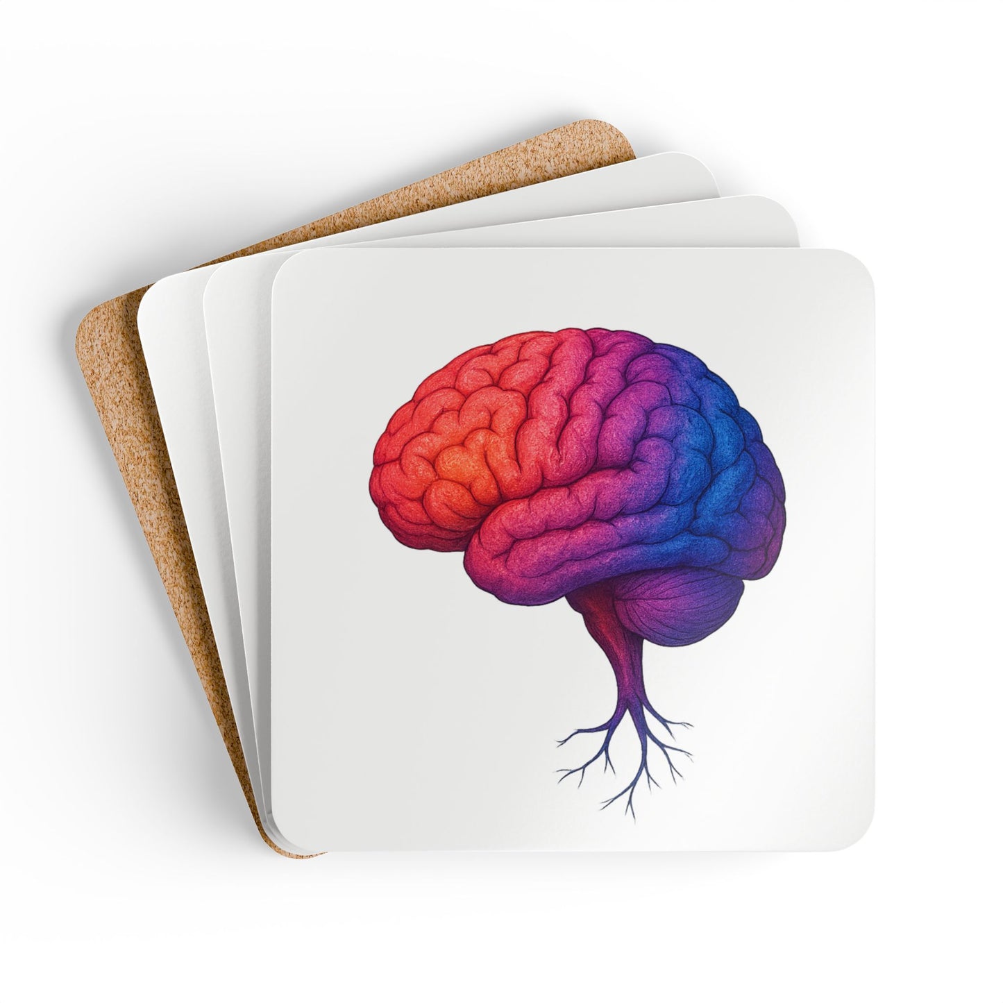 Gradient Brain Corkwood Coaster (4-Pack)