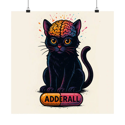 ADHD Cat Brain Art Print Black Cat with Activated Brain Poster Neurodivergent Illustration Funny Medication Pop Art Adderall Cat _ Poster _ SolisSleep _ 