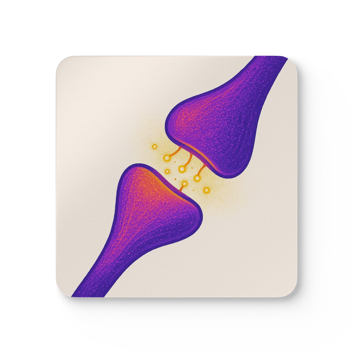 Neurotransmitter Purple Synapse Cork Coaster (4-Pack) _ Home Decor _ BioBrainBuddies _ biology gifts, brain art, brain coasters, geek gift, lab decor, nerdy home decor, neuron art gift, neuroscience decor, psychology student gift, purple aesthetic decor, science coasters, science teacher gift, scientist mug coaster, synapse coaster