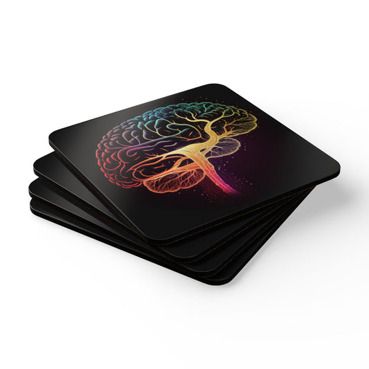 Colorful Brain Art Corkwood Coaster Set, Unique Home Decor, Gift for Neuro Lovers, Mindfulness Decor, Eco-Friendly Coasters