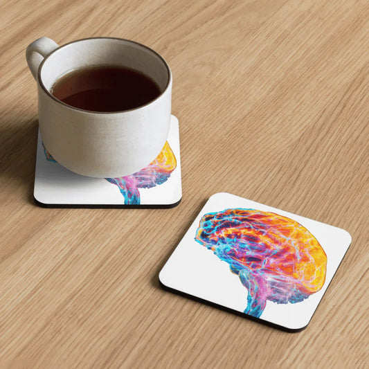 Brainstorm - Cork-back coaster - Vibrant Colourful Brain Design _ _ SolisSleep _ 