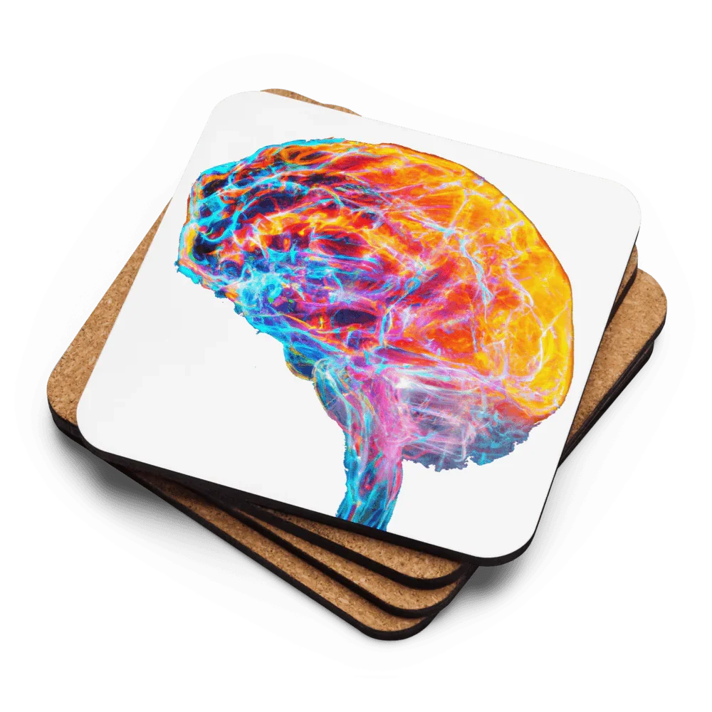 Brainstorm - Cork-back coaster - Vibrant Colourful Brain Design _ _ SolisSleep _ 