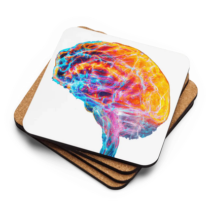 Brainstorm - Cork-back coaster - Vibrant Colourful Brain Design _ _ SolisSleep _ 