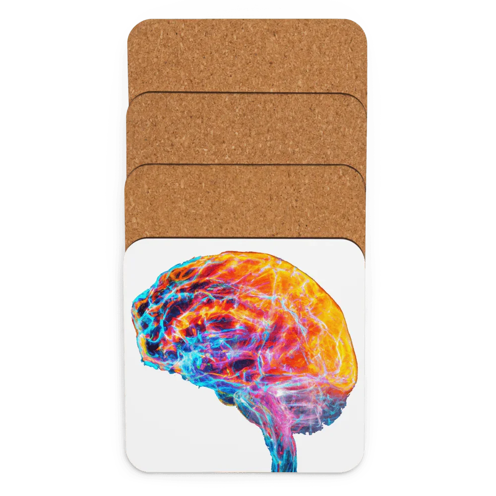 Brainstorm - Cork-back coaster - Vibrant Colourful Brain Design _ _ SolisSleep _ 