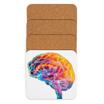 Brainstorm - Cork-back coaster - Vibrant Colourful Brain Design _ _ SolisSleep _ 