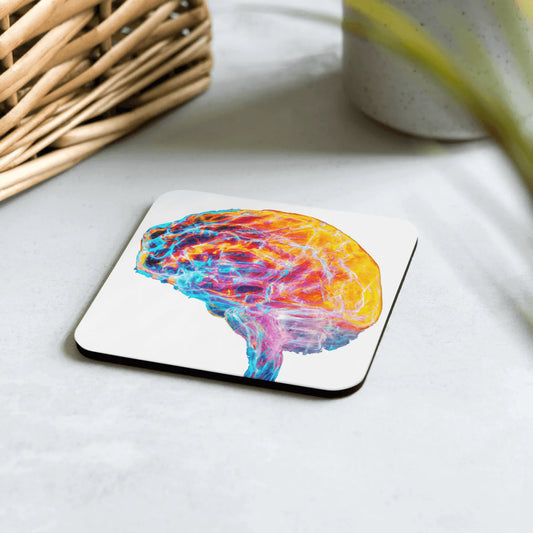 Brainstorm - Cork-back coaster - Vibrant Colourful Brain Design _ _ SolisSleep _ 