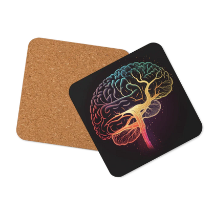 Brainstorm - Cork-back coaster - Vibrant Colourful Brain Design _ _ SolisSleep _ 